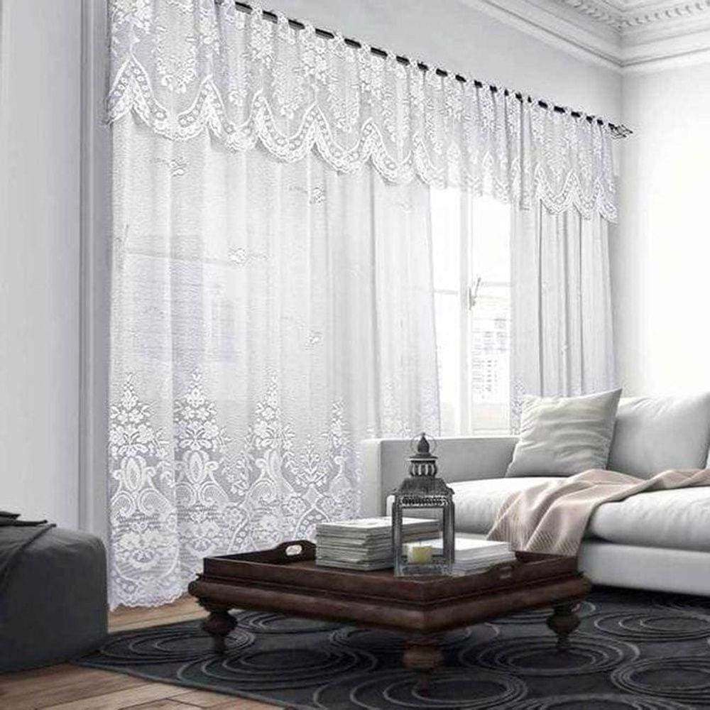 Cortina Renda Branca C/ Bando 3,00x1,80 Quarto Sala