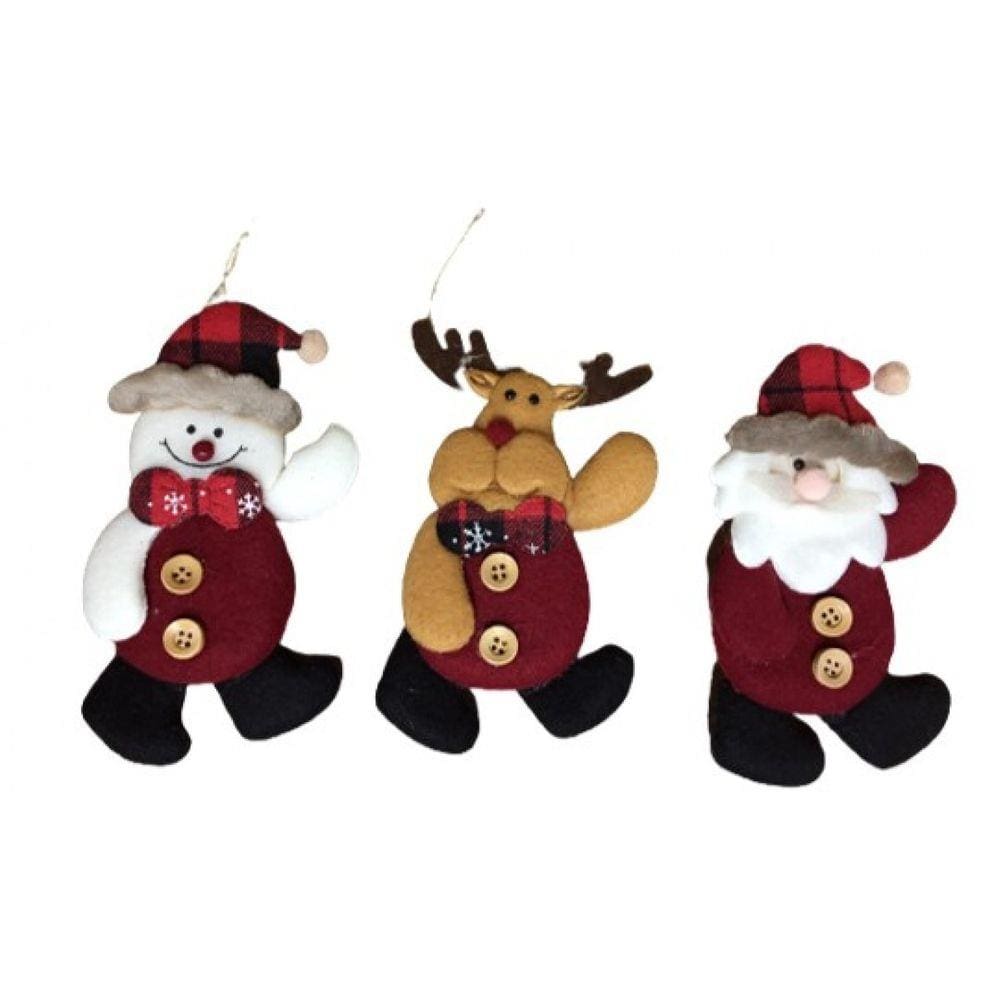 Kit Enfeite Para Árvore 3 Peças Boneco De Neve, Papai Noel e Rena 16cm - Riomaster
