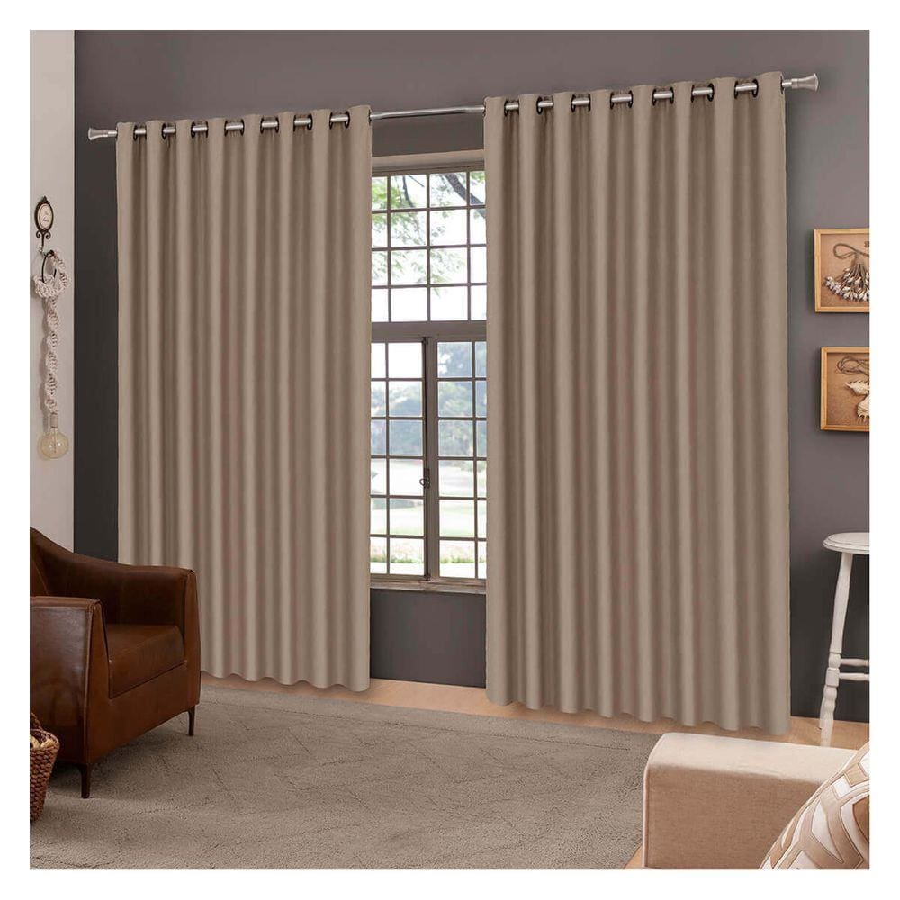Cortina Para Sala Quarto Corta Luz 2,60 x 1,70 m Liso Bege Escuro Com Ilhós