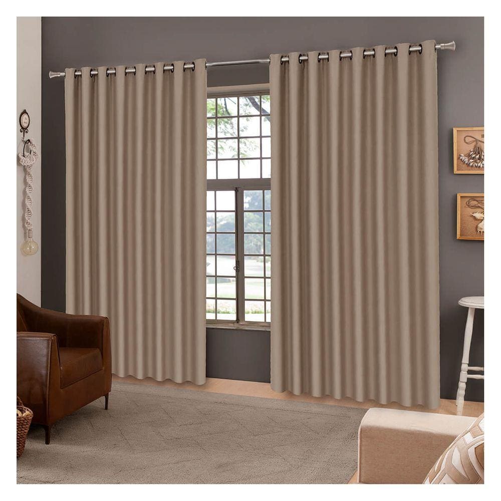Cortina Para Sala Quarto Corta Luz 4,00 x 2,60 m Liso Bege Escuro Com Ilhós