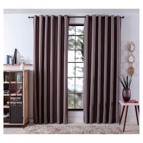 Cortina Para Sala Quarto Rústica Madras 2,60 x 2,30 m Castor Escuro Com Ilhós