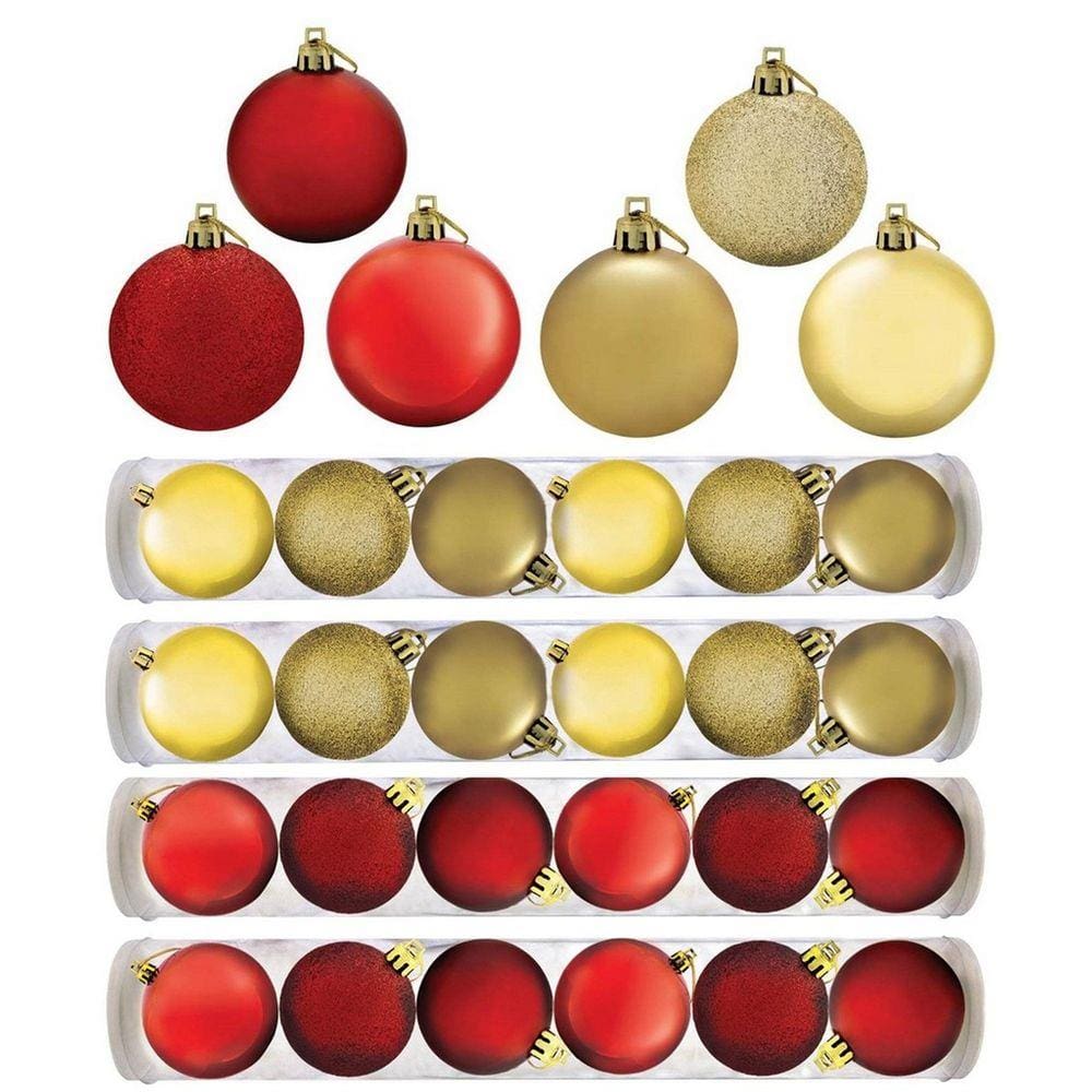 Kit 24 Bolas De Natal Mista Gliter, Fosco e Brilho Dourado E Vermelho 8cm