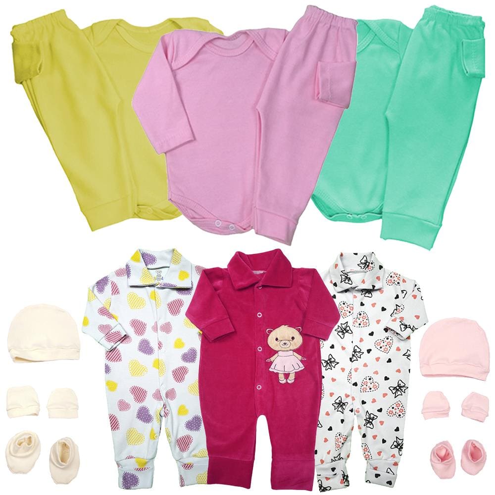 Kit Com 8 Peças Roupas Bebê Conjunto Body e Mijão + Macacão