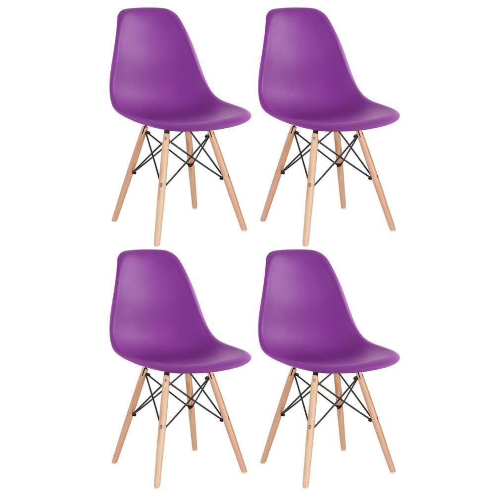 Kit - 4 x cadeiras Charles Eames Eiffel DSW - Base de madeira clara