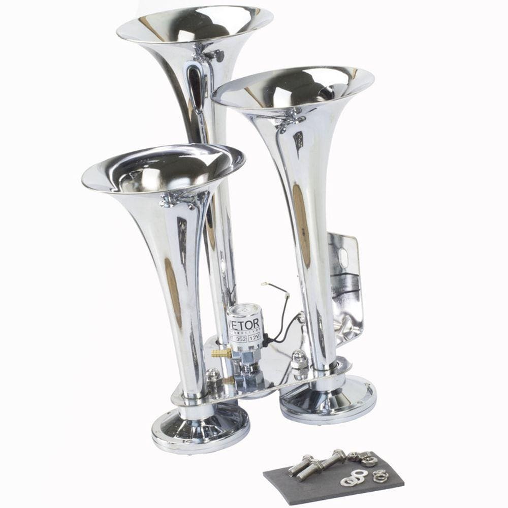 Buzina A Ar Para Trem E Navio 3 Cornetas Cromada