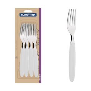Conjunto de Garfos de Mesa Tramontina Ipanema com Lâminas em Aço Inox e Cabos de Polipropileno Branco 12 Peças Tramontina