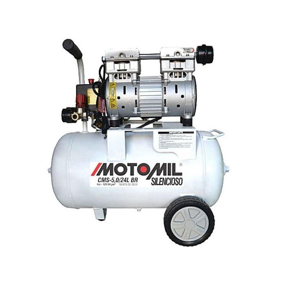 Compressor De Ar Odontológico Motomil - Cms-5/24l Br Isento De Óleo - 5 Pés 24 Litros 220v mono