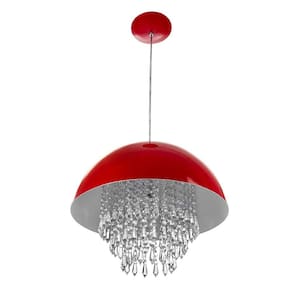 Lustre Pendente Meia Lua 40cm Vermelho Com Cristais Acrilico
