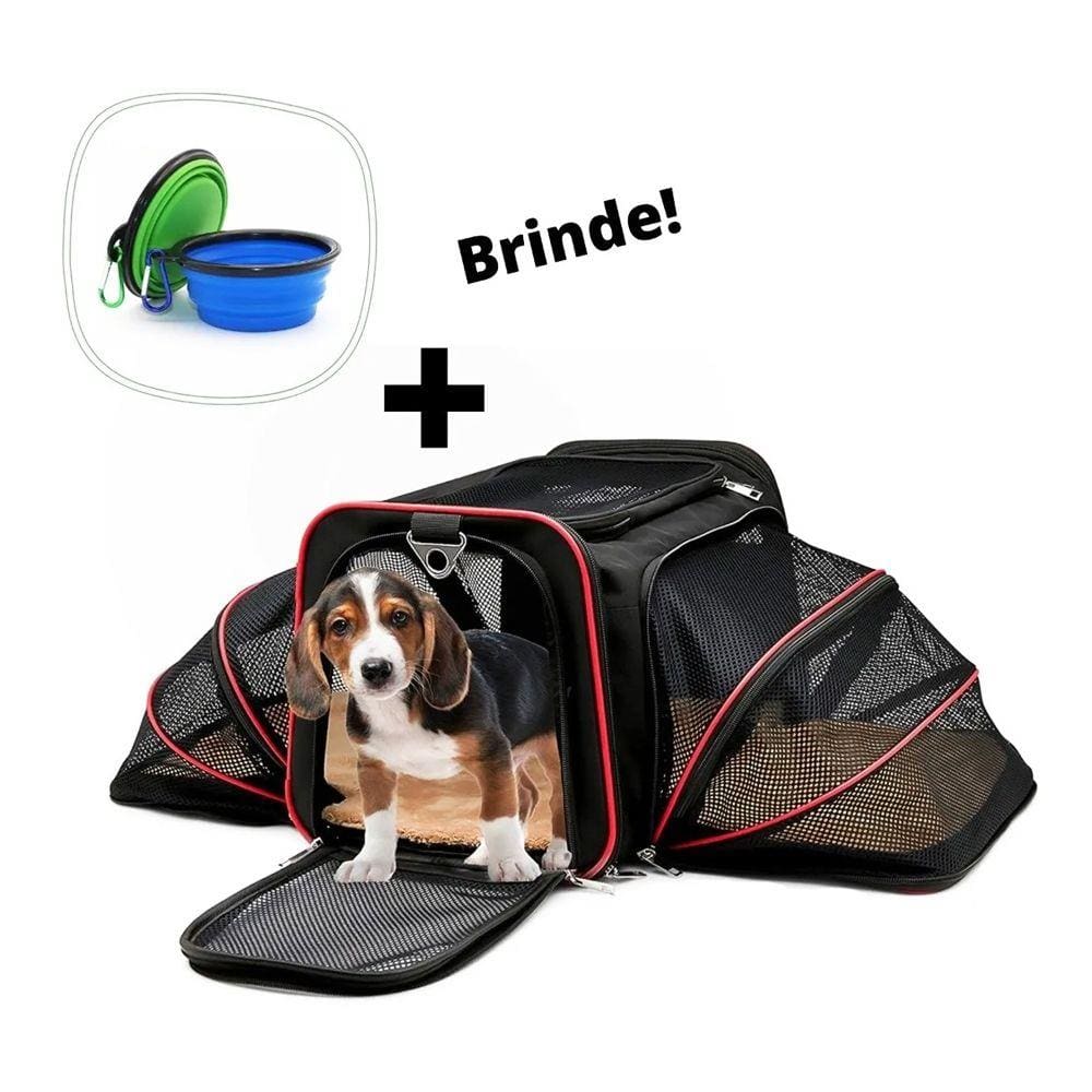 Bolsa Pet Expansível Transporte Viagem Vermelho + Comedouro
