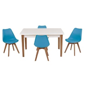 Conjunto Mesa de Jantar Luiza 135cm Branca com 4 Cadeiras Leda - Turquesa