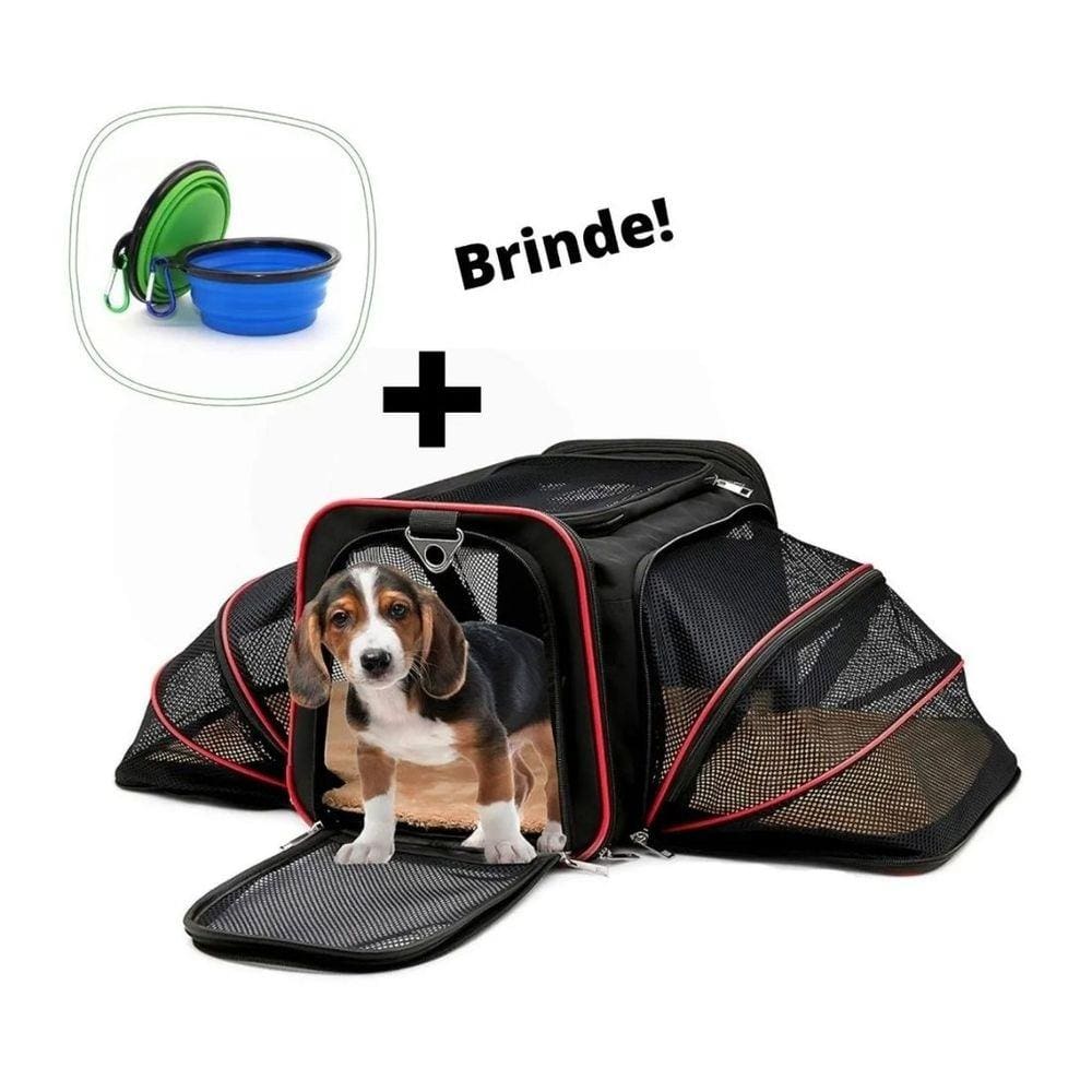 Bolsa Pet Transporte Expansível Vermelho + 2 Comedouros