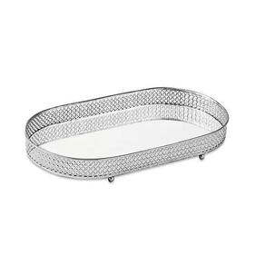 Bandeja Decorativa Oval Metal Prata com Espelho 32,5cm 12249 Mart