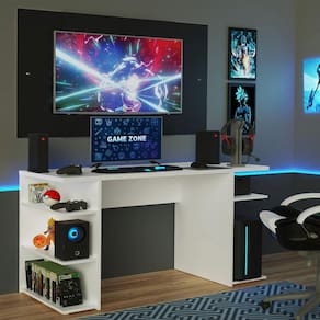 Mesa para Computador Gamer e Painel até 58 Madesa - Branco/Preto