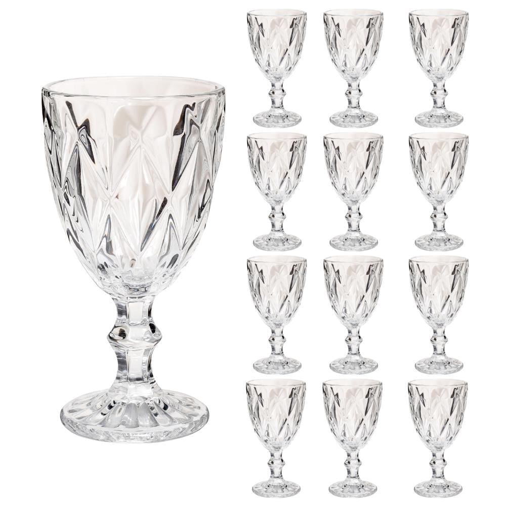 12 Taça Diamante Copo Vidro Transparente Bico De Jaca 300ml