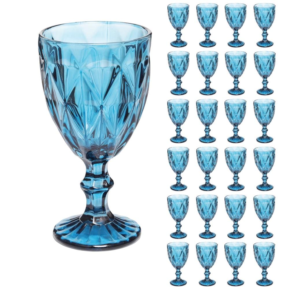 Conjunto 24 Copos Azul Taças Diamante Para Agua Vinho 300ml