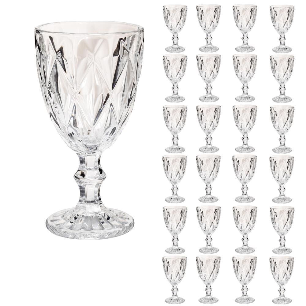24 Taça Diamante Copo Vidro Transparente Bico De Jaca 300ml