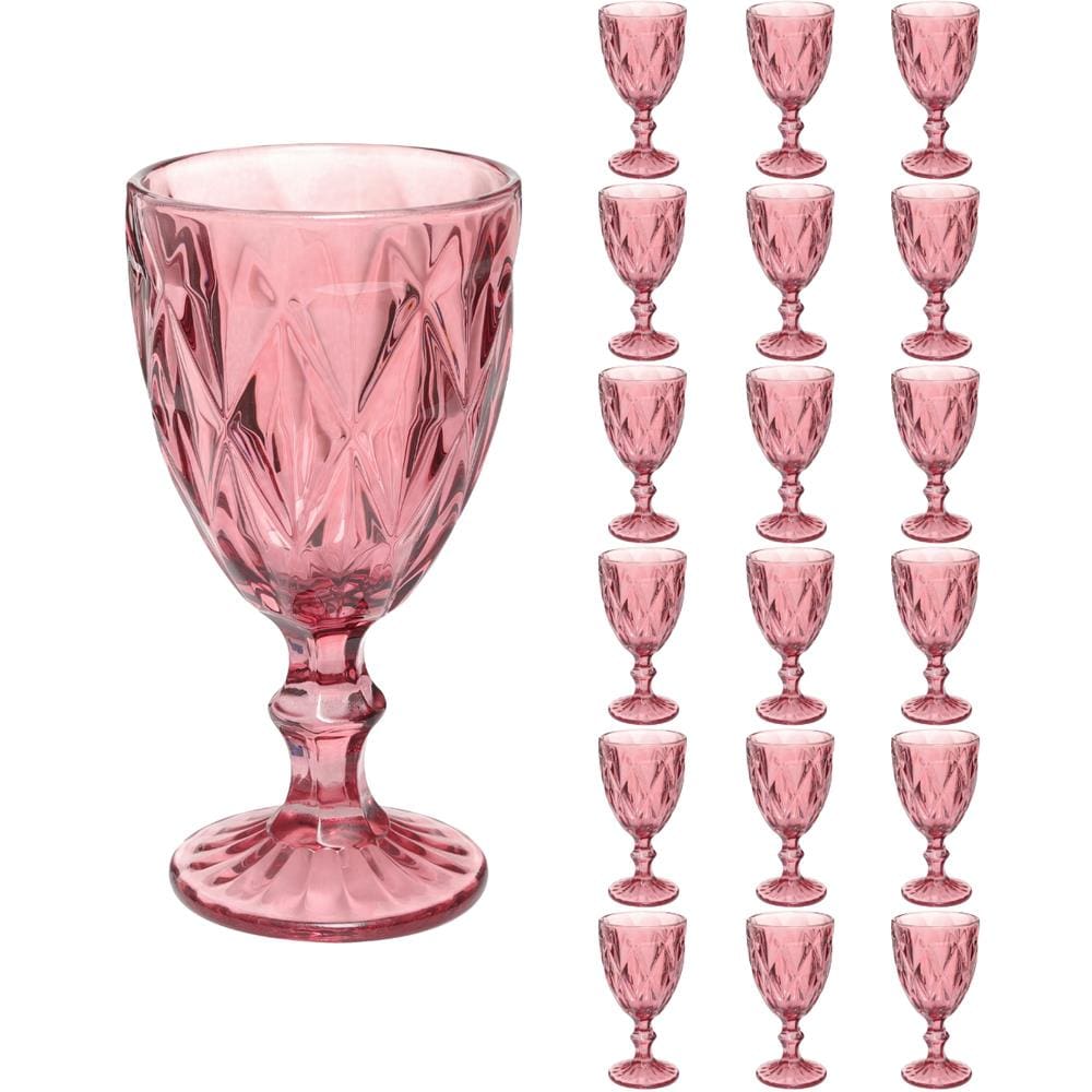Taças Diamante Copos Vidro Lilás Bico De Jaca 300ml - 18Un