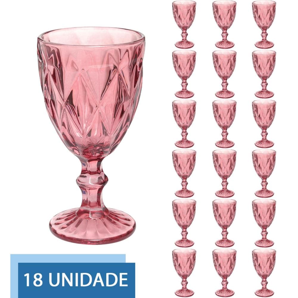 Conjunto 18 Copos Lilás Taças Diamante Para Agua Vinho 300ml