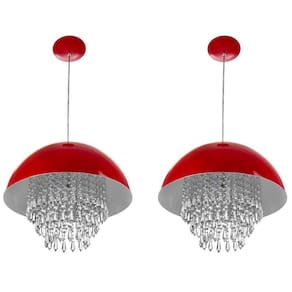 Kit 2 Lustre Pendente Meia Lua 40cm Vermelho Cristal Acril.