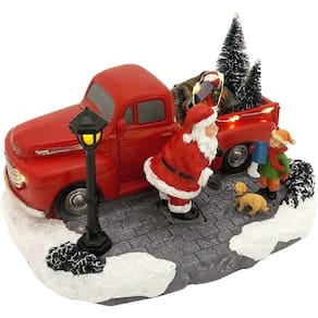 Estátua Natalina Musical Iluminada Papai Noel Camionete 20cm