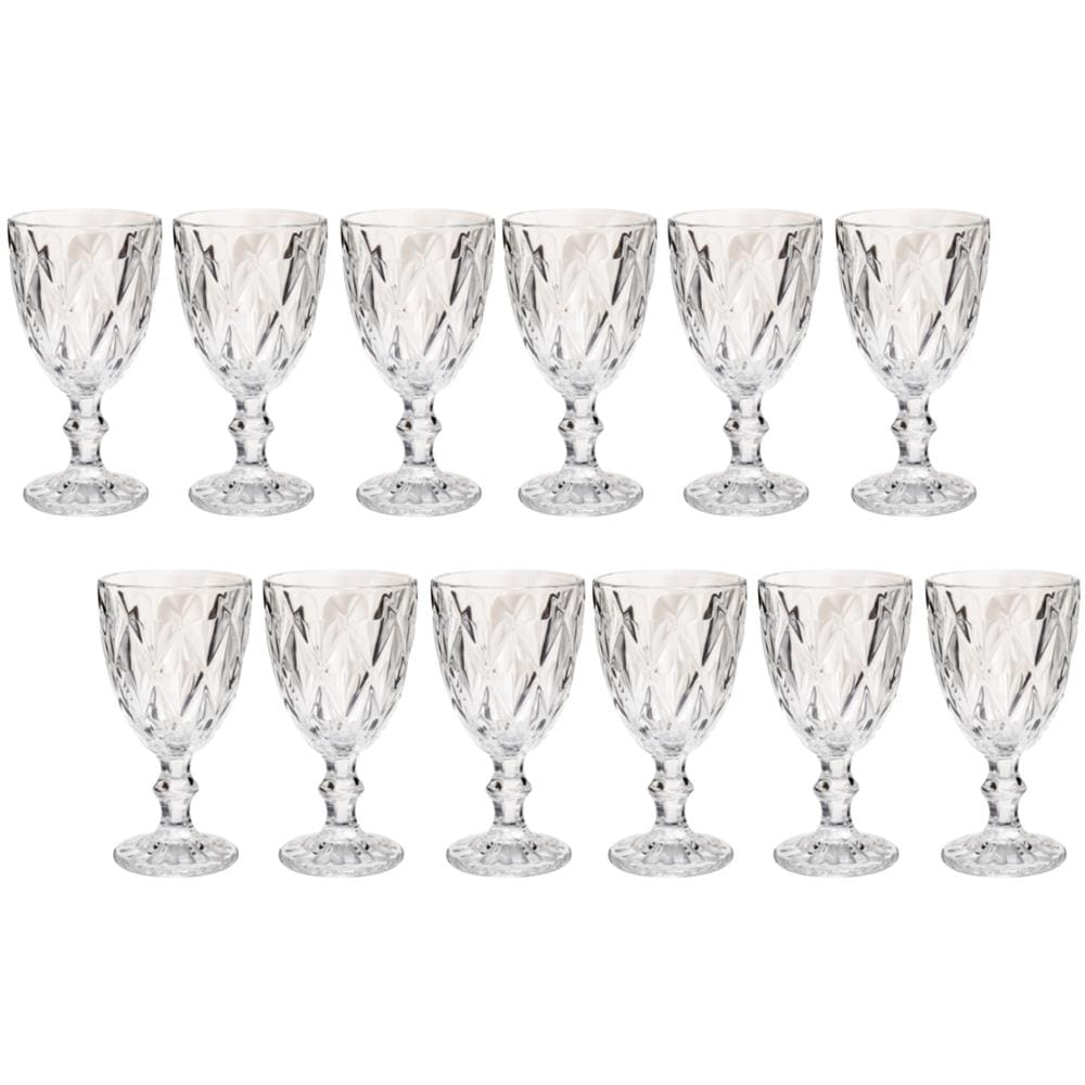 Copo Taça Vidro Diamante Transparente Para Agua 300ml 12Un