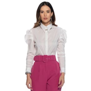 Camisa Camisete Feminina Lisa Algodão Manga Bufante Casual