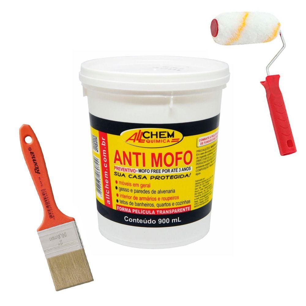 Kit Anti Mofo Preventivo 900ml + Trincha Pincel + Rolo 9cm