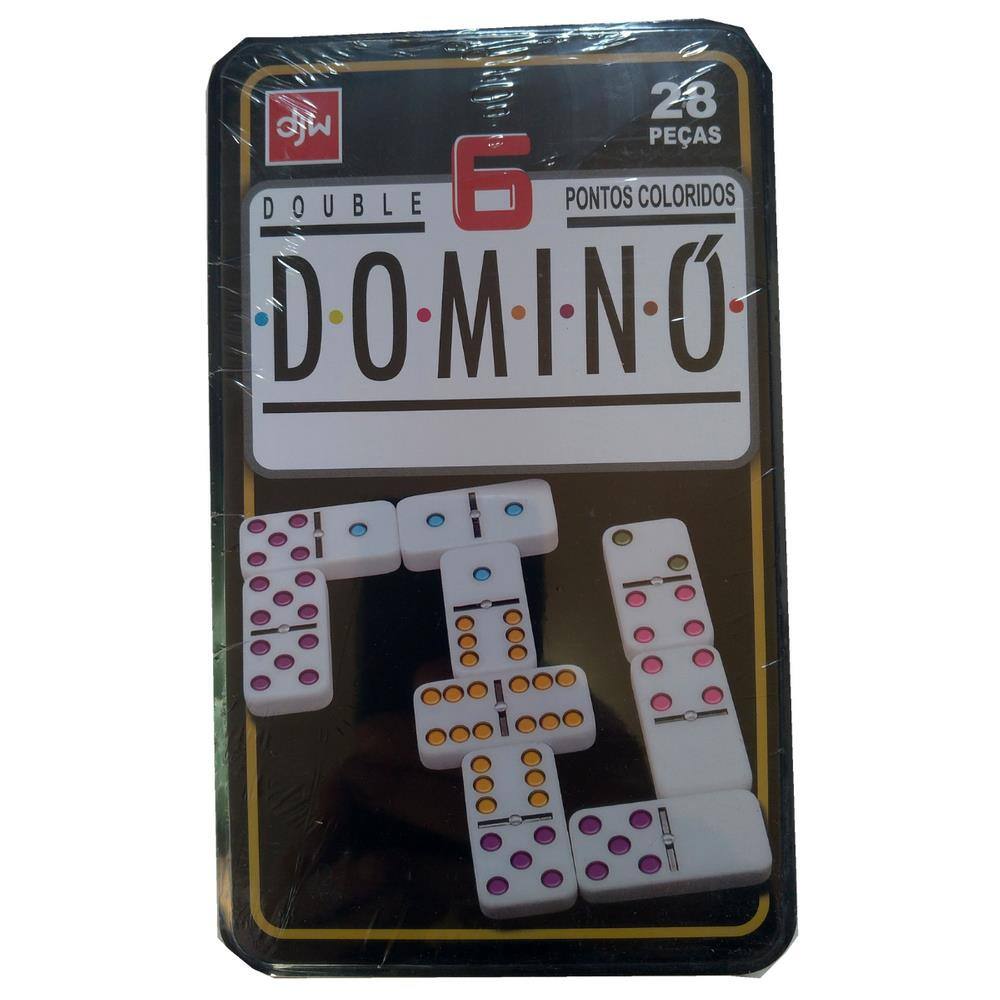 Jogo de domino colorido na lata barcelona 28 pecas