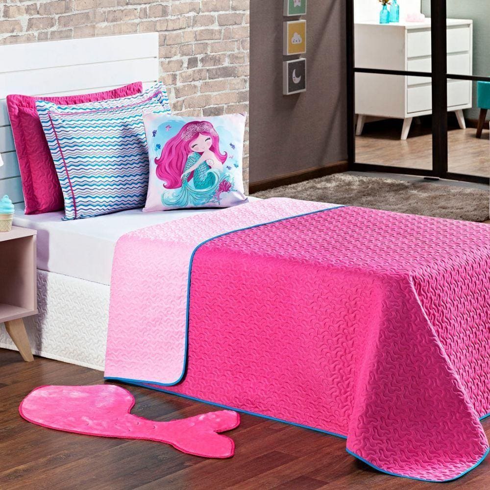 Cobre Leito Sereia Pink Almofada 04 Peças