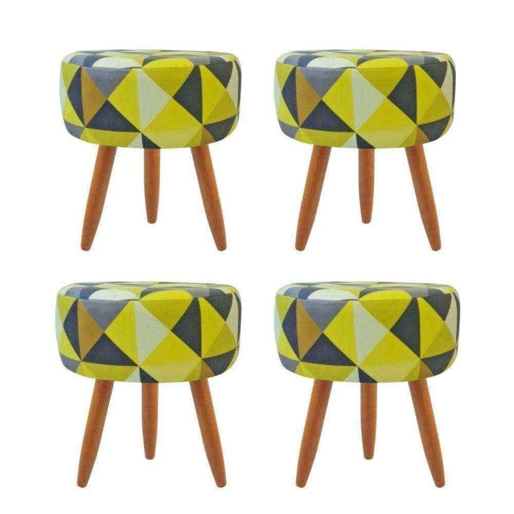Combo 4 Puffs Redondo Pé Palito Triangûlo Amarelo