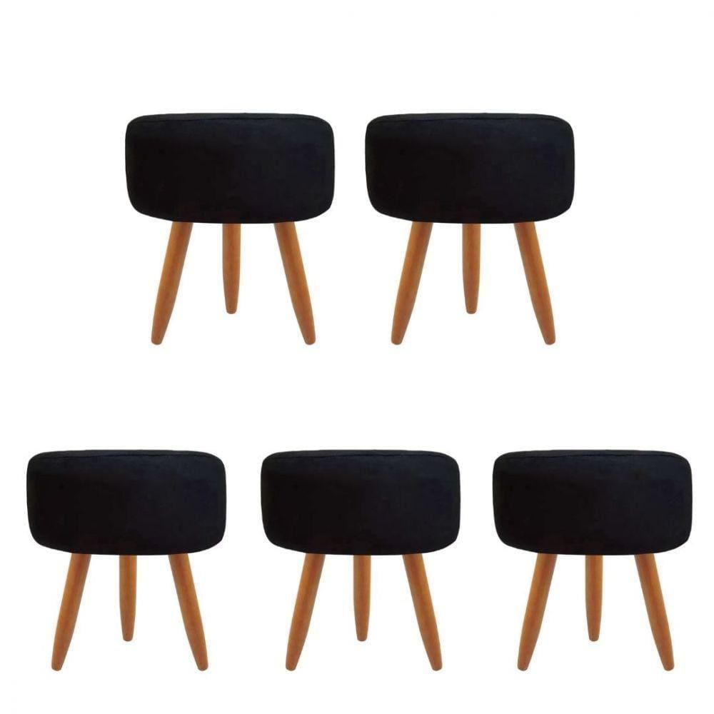 Combo 5 Puffs Redondo Pé Palito Preto