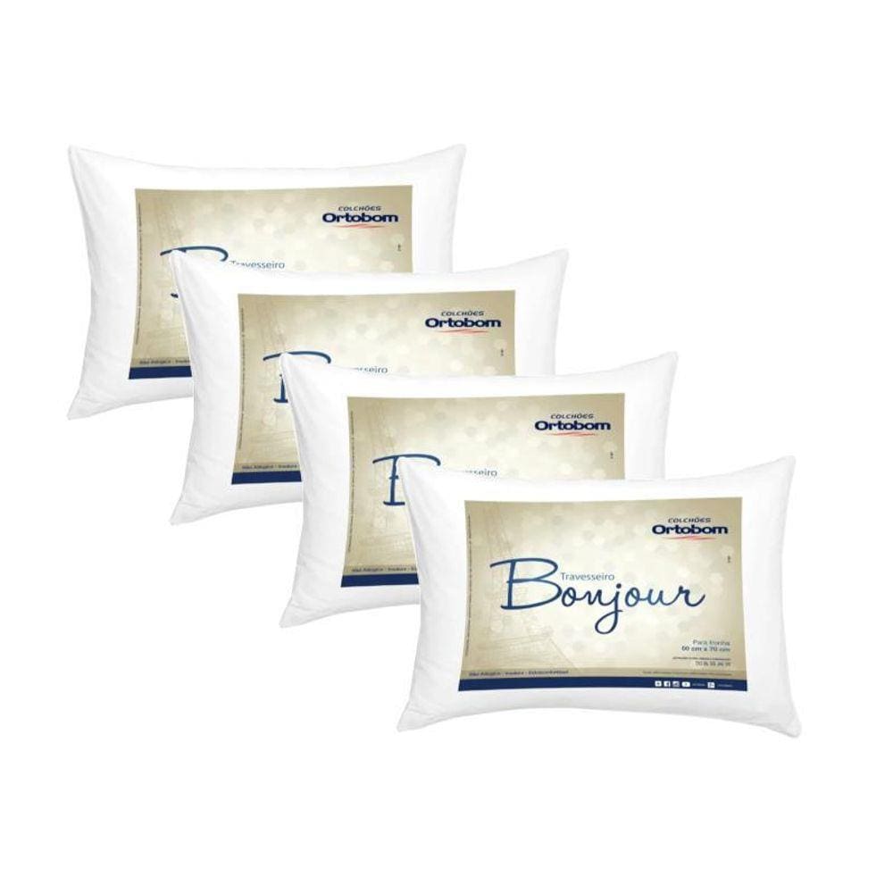 Kit 4 Travesseiros Ortobom Bonjour Algodão Macio