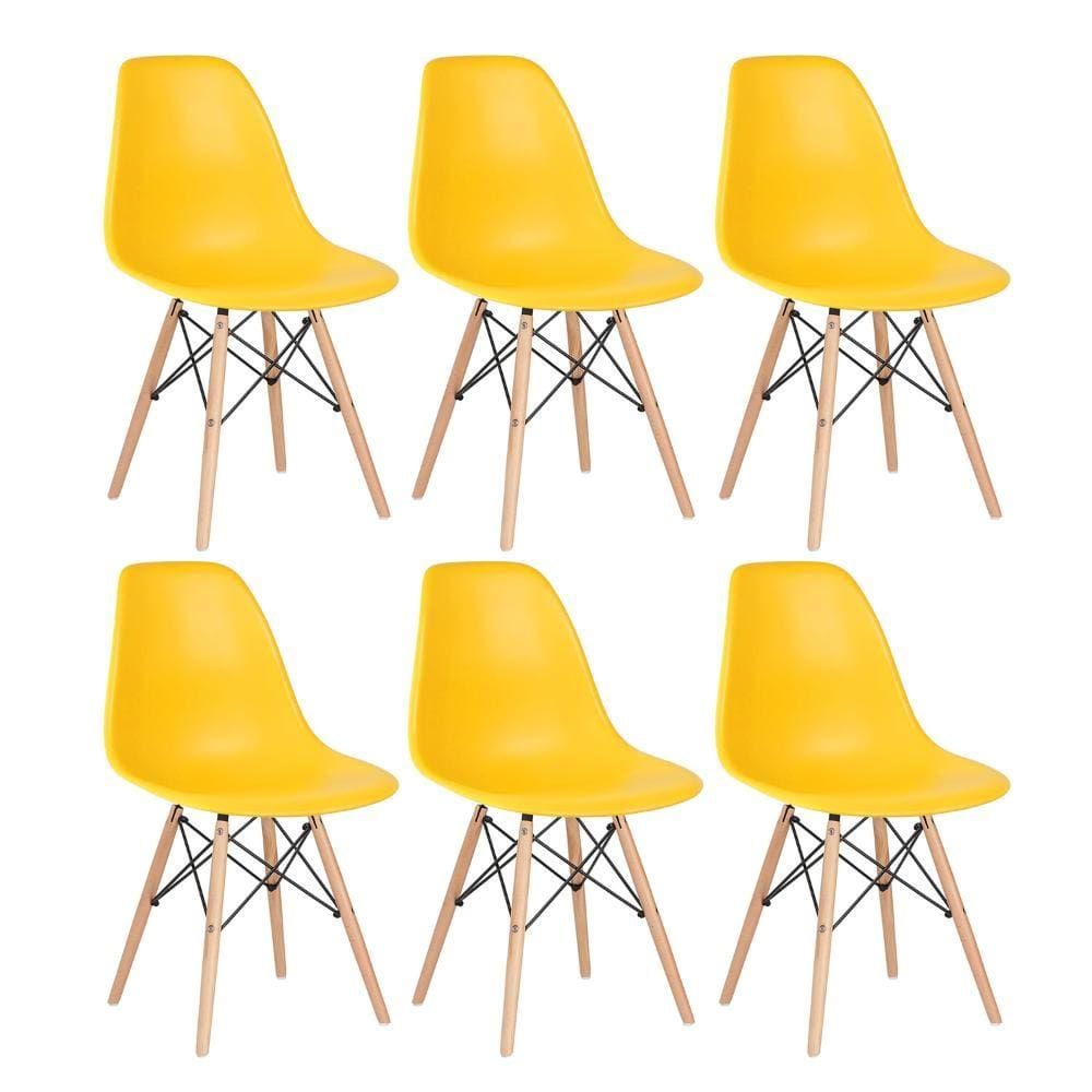 Kit - 6 x cadeiras Charles Eames Eiffel DSW - Base de madeira clara
