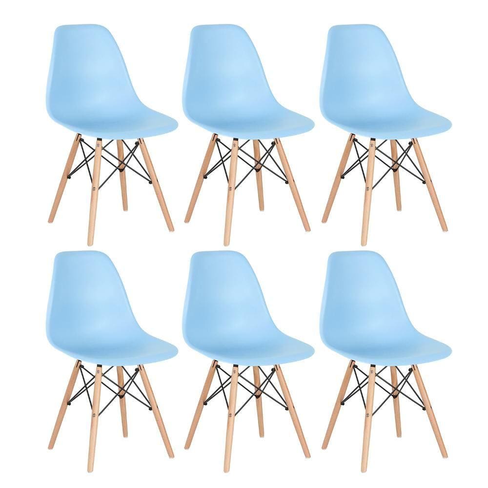 Kit - 6 x cadeiras Charles Eames Eiffel DSW - Base de madeira clara