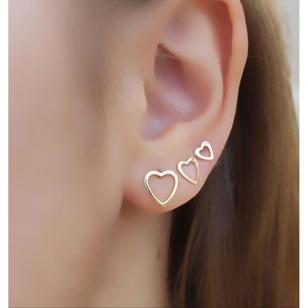 Brinco Trio Coração Banhado a Ouro 18k