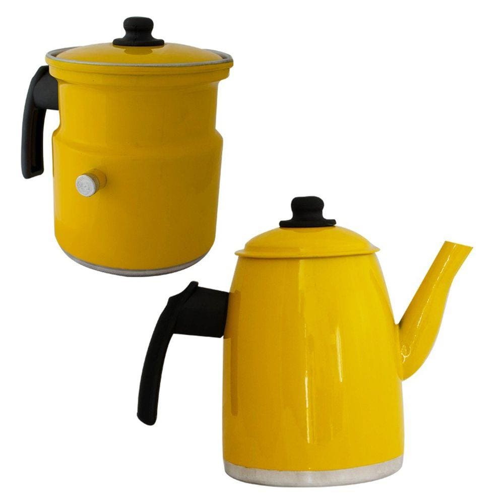 Kit Leiteira E Bule Gulê Em Alumínio 2 Peças Amarelo
