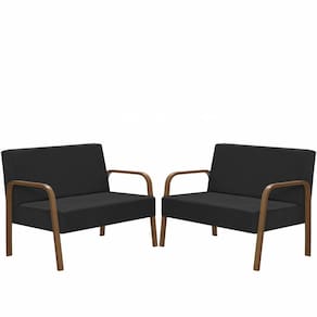 Kit Poltrona Decorativa 2 Namoradeiras Jade Braço Madeira D Salla Suede