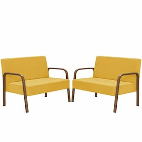 Kit Poltrona Decorativa 2 Namoradeiras Jade Braço Madeira D Salla Suede