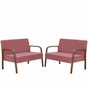 Kit Poltrona Decorativa 2 Namoradeiras de 2 Lugares Jade Braço Madeira D Salla Suede