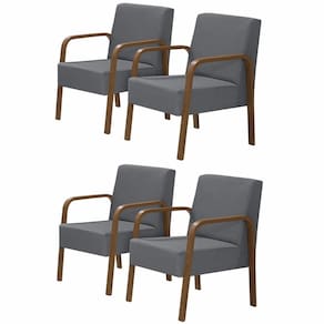 Kit 4 Poltronas Decorativas 1 Lugar Luna Braço Madeira D Salla Suede