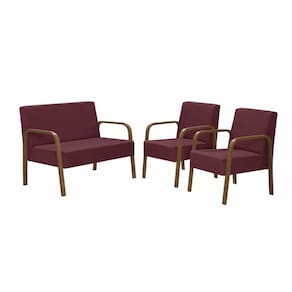Conjunto Luna 2 Poltronas de 1 Lugar e 1 poltrona de 2 lugares Braço Madeira DSalla Suede