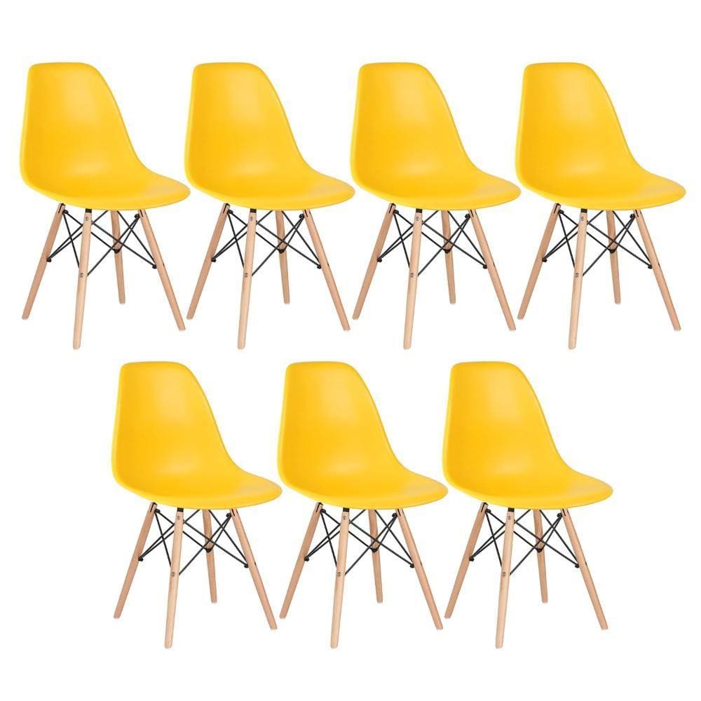 KIT - 7 x cadeiras Eames DSW - Assento de polipropileno - Base de madeira clara