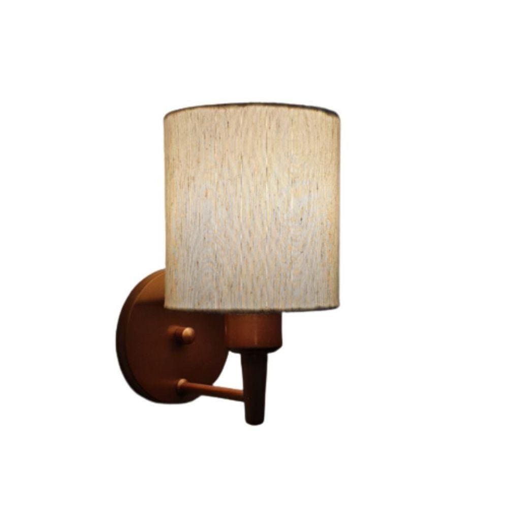Arandela Cilíndrica Base Cobre 14x15cm Linho Bege Bivolt