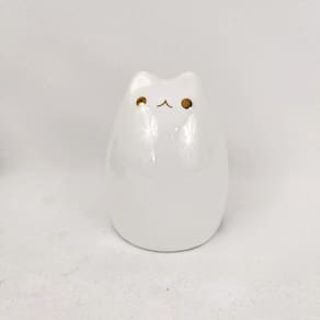 Enfeite Gato Branco E Dourado 12X9X9Cm Cerâmica P