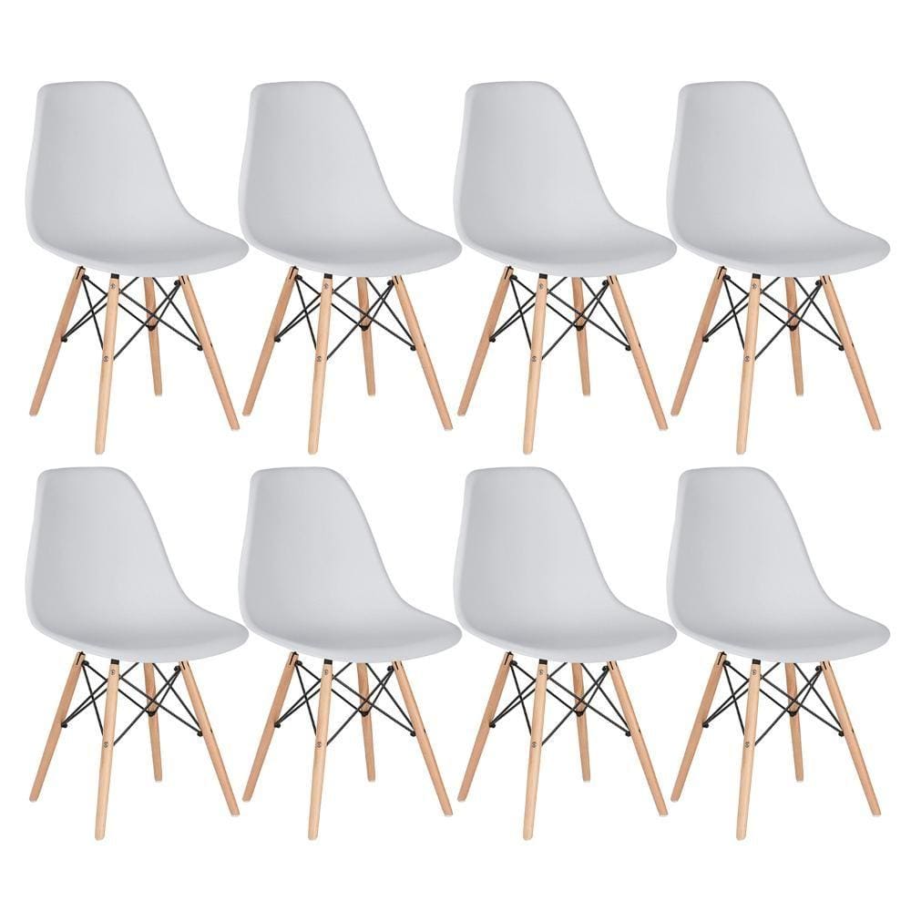 Kit - 8 x cadeiras Charles Eames Eiffel DSW - Base de madeira clara