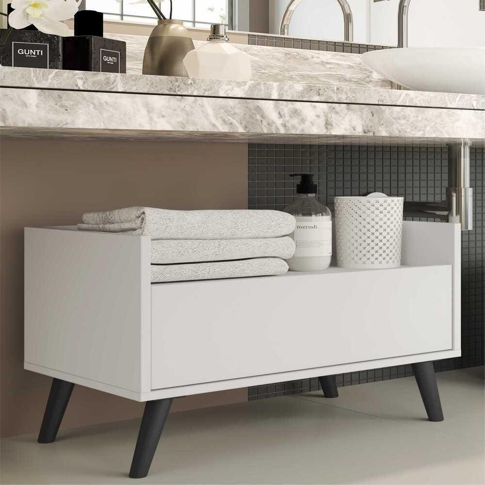 Gabinete Balcão Banheiro 80 cm c/ Pés Retrô Multimóveis Branco/Preto
