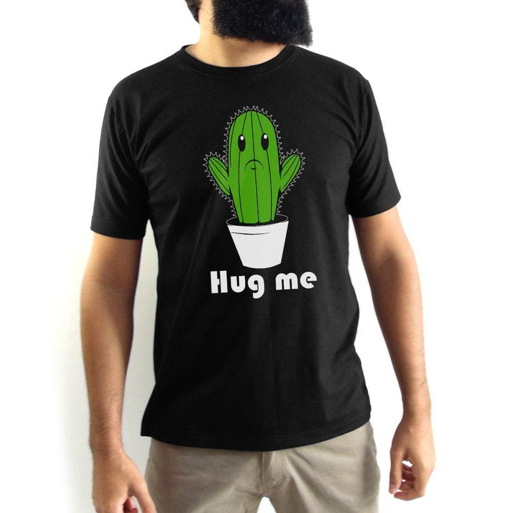 Camiseta Masculina Hug Me Cacto Preta