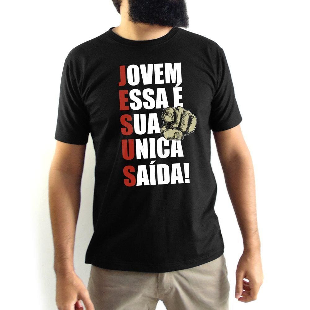 Camiseta Masculina Jesus Única Saída Preta