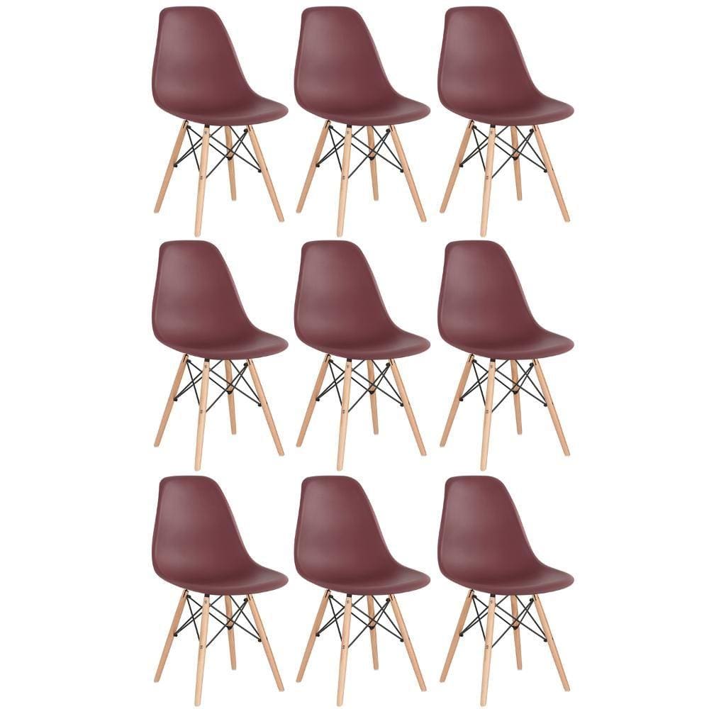 Kit - 9 x cadeiras Charles Eames Eiffel DSW - Base de madeira clara