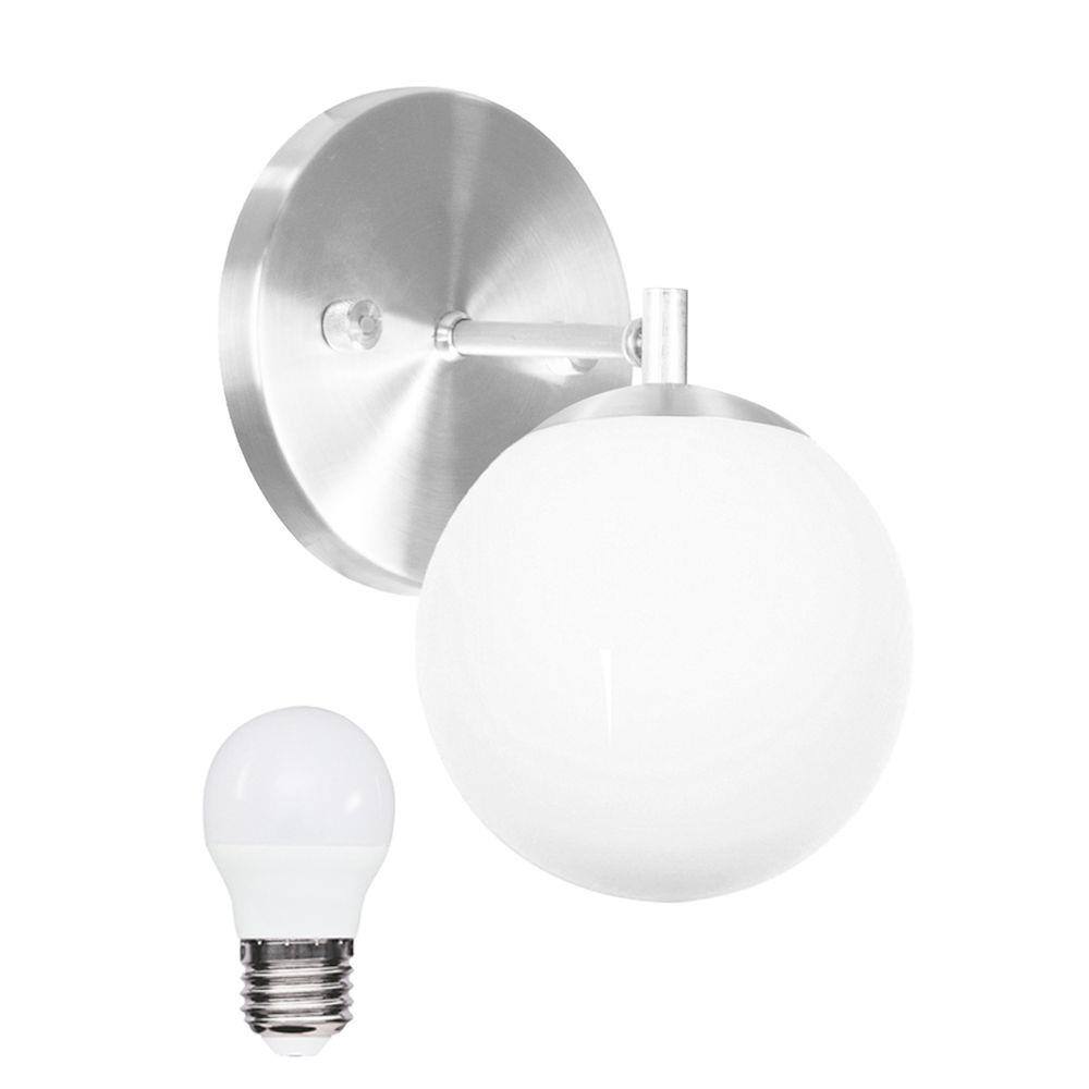 Arandela Orby Bolinha Escovado + lampada 6000k